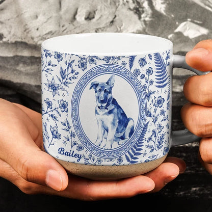 Custom Pet Portrait Pottery Mug with Seated Dog, Vintage Floral Keepsake, Creative Gift for Pet Owners