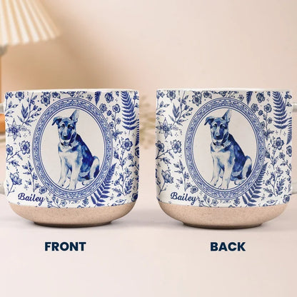 Custom Pet Portrait Pottery Mug with Seated Dog, Vintage Floral Keepsake, Creative Gift for Pet Owners