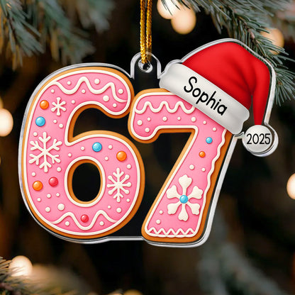 Custom 6 7 Acrylic Ornament with Santa Hat, Fun Gen Alpha Meme Tree Decor for Children & Families, Festive Personalized Gift