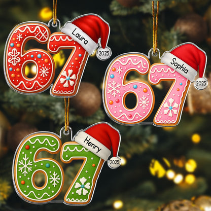 Custom 6 7 Acrylic Ornament with Santa Hat, Fun Gen Alpha Meme Tree Decor for Children & Families, Festive Personalized Gift