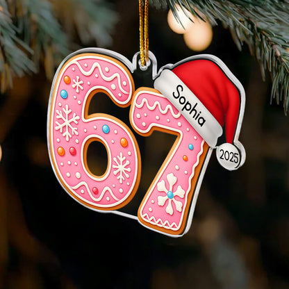 Custom 6 7 Acrylic Ornament with Santa Hat, Fun Gen Alpha Meme Tree Decor for Children & Families, Festive Personalized Gift