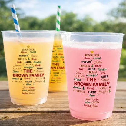 Personalized Frosted Plastic Cup, Family Name Tree for a Festive Table, Unique Gift for Family