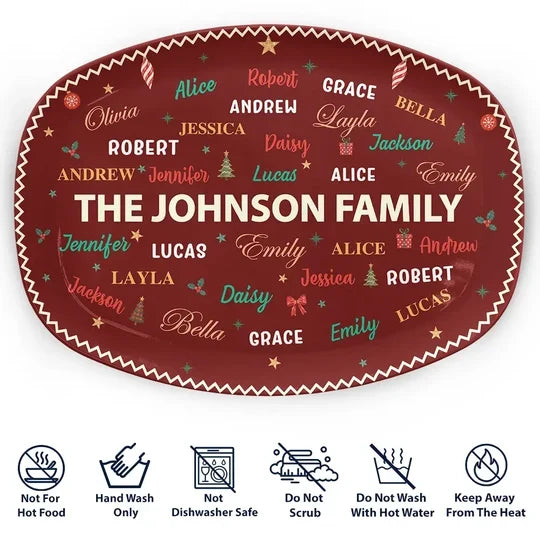 Personalized Family Name Grilling Plate, Festive Red and Green Design, Unique Christmas Gift for Families