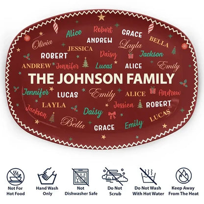 Personalized Family Name Grilling Plate, Festive Red and Green Design, Unique Christmas Gift for Families