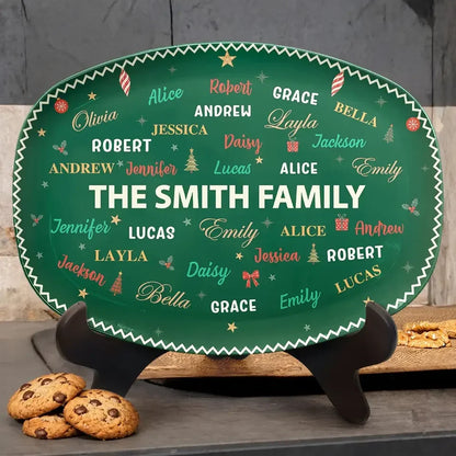 Personalized Family Name Grilling Plate, Festive Red and Green Design, Unique Christmas Gift for Families
