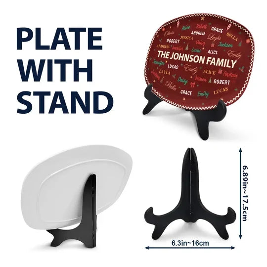 Personalized Family Name Grilling Plate, Festive Red and Green Design, Unique Christmas Gift for Families