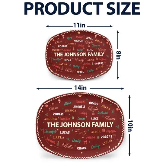 Personalized Family Name Grilling Plate, Festive Red and Green Design, Unique Christmas Gift for Families