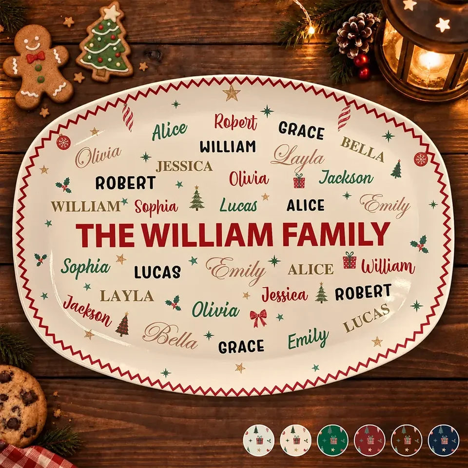 Personalized Family Name Grilling Plate, Festive Red and Green Design, Unique Christmas Gift for Families