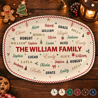 Personalized Family Name Grilling Plate, Festive Red and Green Design, Unique Christmas Gift for Families