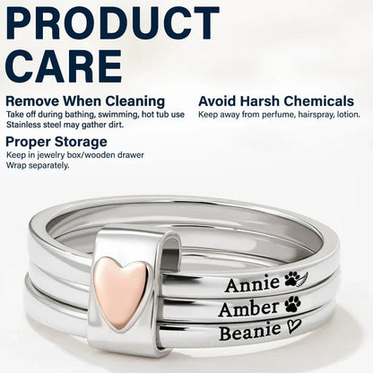 Personalized 2-Ring Heart Stacking Rings for Dog Moms & Cat Moms - Unique Pet Name Gift with Paw Print Love