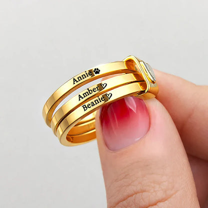 Personalized 2-Ring Heart Stacking Rings for Dog Moms & Cat Moms - Unique Pet Name Gift with Paw Print Love