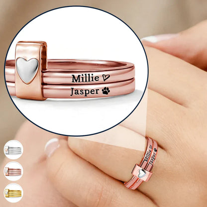 Personalized 2-Ring Heart Stacking Rings for Dog Moms & Cat Moms - Unique Pet Name Gift with Paw Print Love