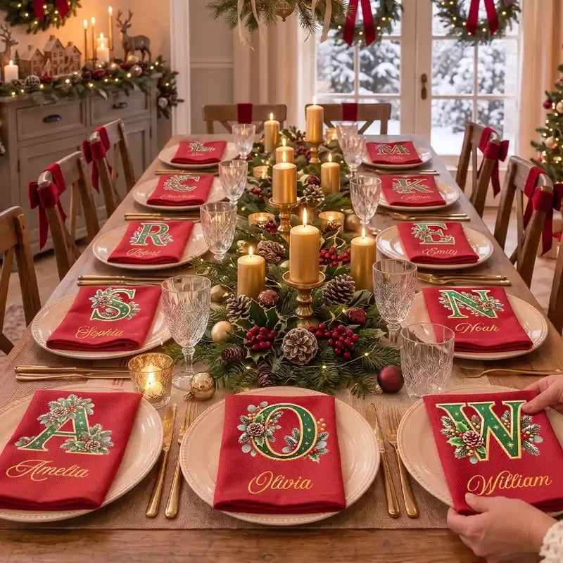 Personalized Reusable Cotton Napkin, Festive Christmas Table Setting, Creative Gift for Meaningful Family Gatherings