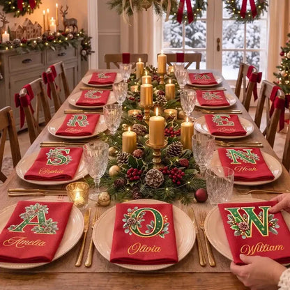 Personalized Reusable Cotton Napkin, Festive Christmas Table Setting, Creative Gift for Meaningful Family Gatherings