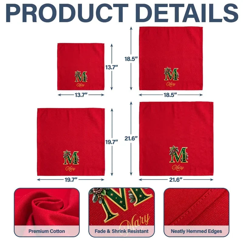 Personalized Reusable Cotton Napkin, Festive Christmas Table Setting, Creative Gift for Meaningful Family Gatherings