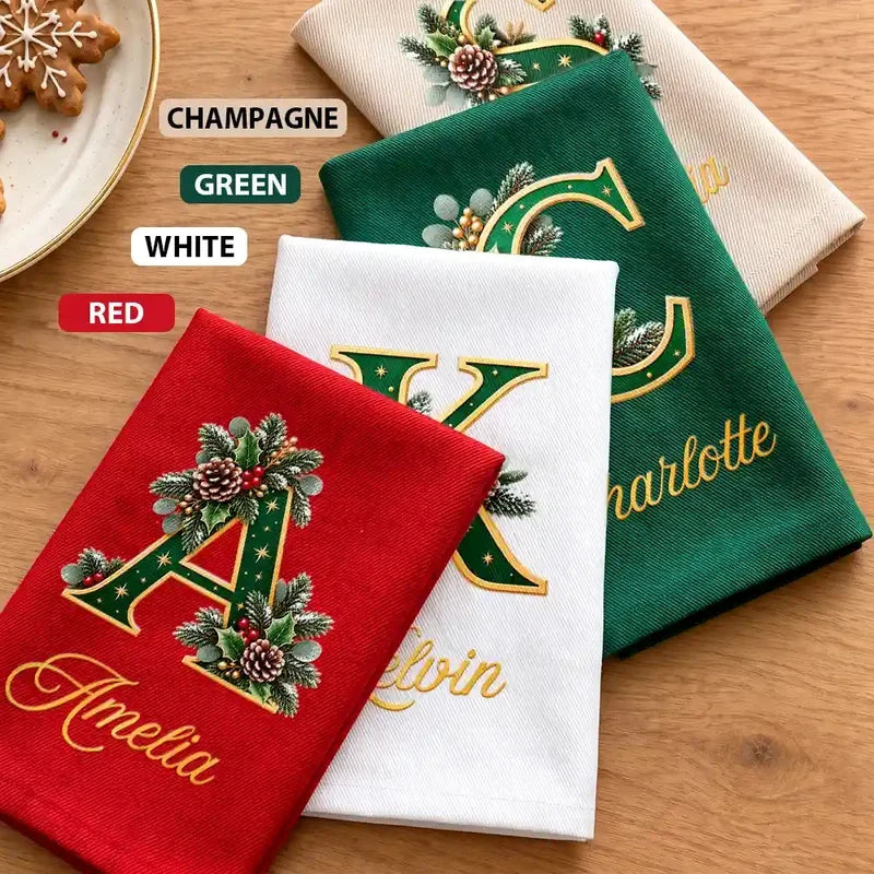 Personalized Reusable Cotton Napkin, Festive Christmas Table Setting, Creative Gift for Meaningful Family Gatherings