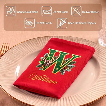 Personalized Reusable Cotton Napkin, Festive Christmas Table Setting, Creative Gift for Meaningful Family Gatherings