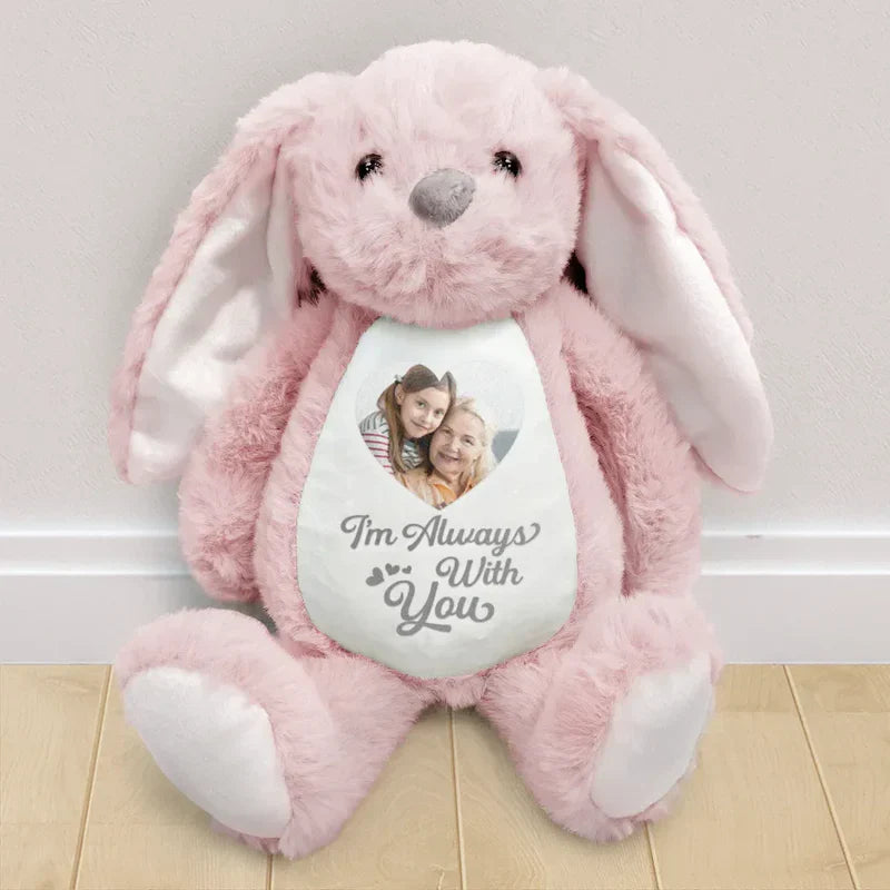 Personalized Plush Bunny with Custom Photo and 'I'm Always With You' Message - Unique Memorial Gift