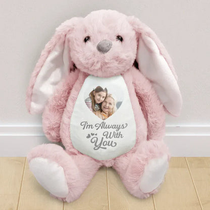 Personalized Plush Bunny with Custom Photo and 'I'm Always With You' Message - Unique Memorial Gift