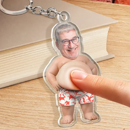 Custom Photo Silicone Belly Acrylic Keychain, Funny Summer Personalized Unique Gift for Friends