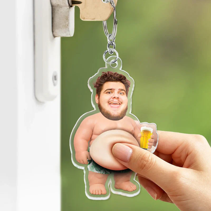 Custom Photo Silicone Belly Acrylic Keychain, Funny Summer Personalized Unique Gift for Friends