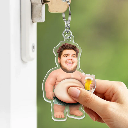 Custom Photo Silicone Belly Acrylic Keychain, Funny Summer Personalized Unique Gift for Friends