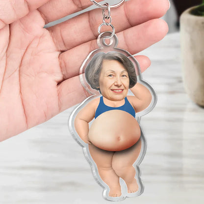 Custom Photo Silicone Belly Acrylic Keychain, Funny Summer Personalized Unique Gift for Friends