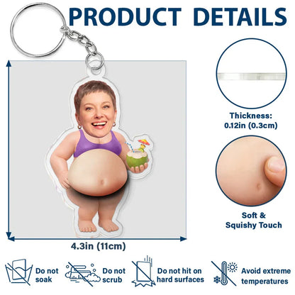 Custom Photo Silicone Belly Acrylic Keychain, Funny Summer Personalized Unique Gift for Friends