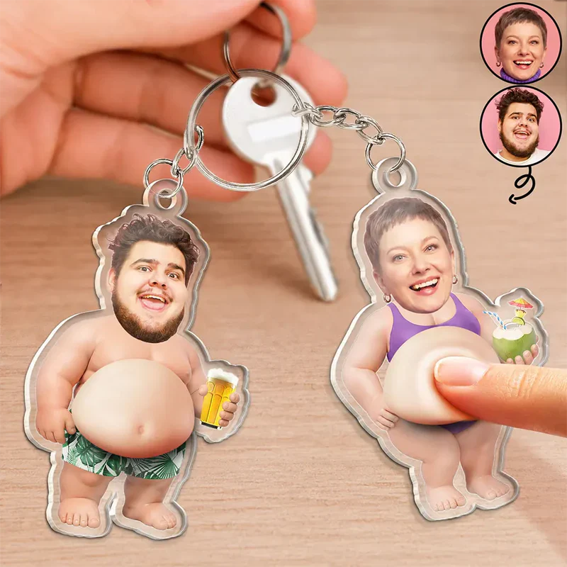 Custom Photo Silicone Belly Acrylic Keychain, Funny Summer Personalized Unique Gift for Friends