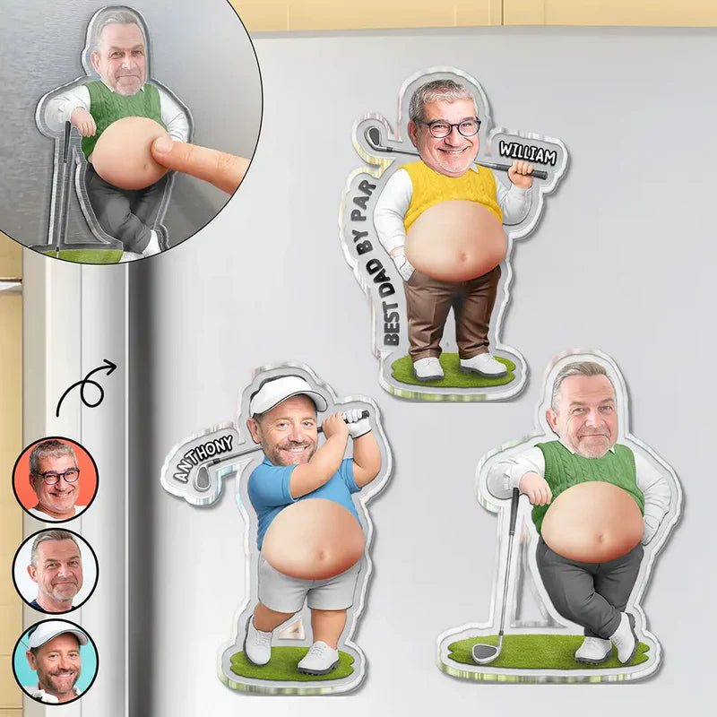 Personalized Custom Photo Silicone Belly Acrylic Magnet, Golf Dad Squishy Fridge Decor, Unique Creative Gift