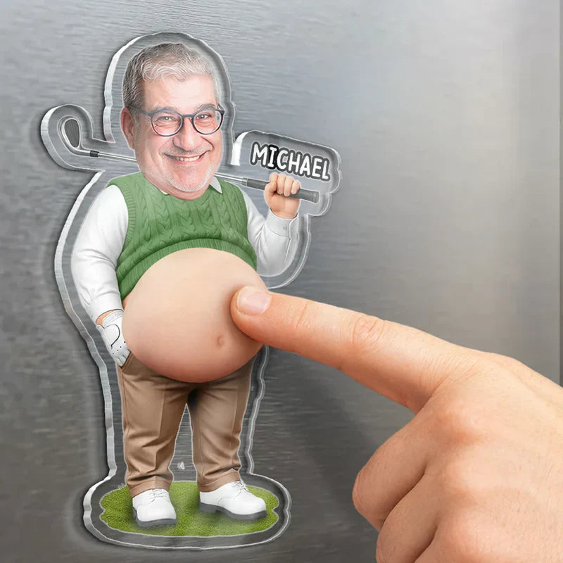 Personalized Custom Photo Silicone Belly Acrylic Magnet, Golf Dad Squishy Fridge Decor, Unique Creative Gift
