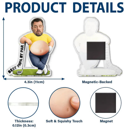 Personalized Custom Photo Silicone Belly Acrylic Magnet, Golf Dad Squishy Fridge Decor, Unique Creative Gift