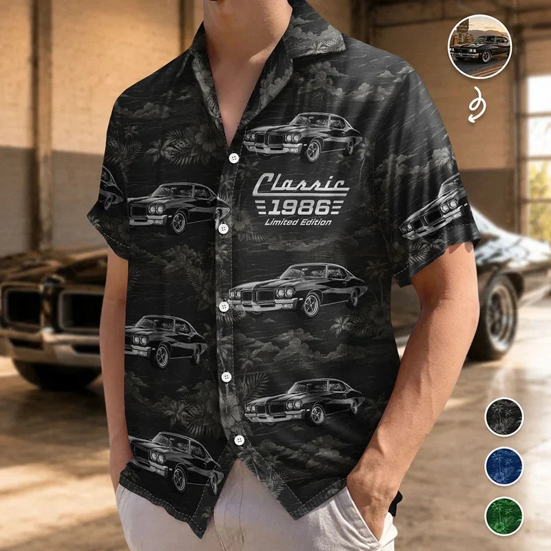 Custom Hawaiian Shirt with Vintage Car Pattern, Nostalgic Vacation Look, Creative Gift for Dad or Husband