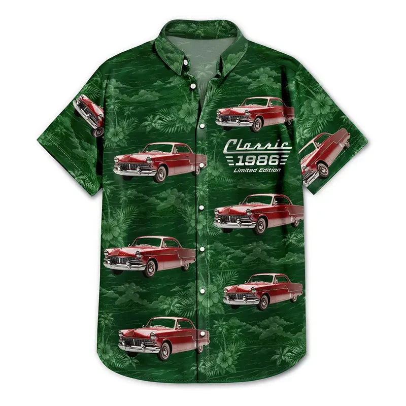 Custom Hawaiian Shirt with Vintage Car Pattern, Nostalgic Vacation Look, Creative Gift for Dad or Husband