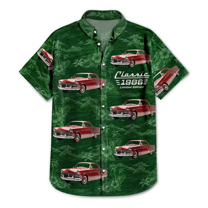 Custom Hawaiian Shirt with Vintage Car Pattern, Nostalgic Vacation Look, Creative Gift for Dad or Husband