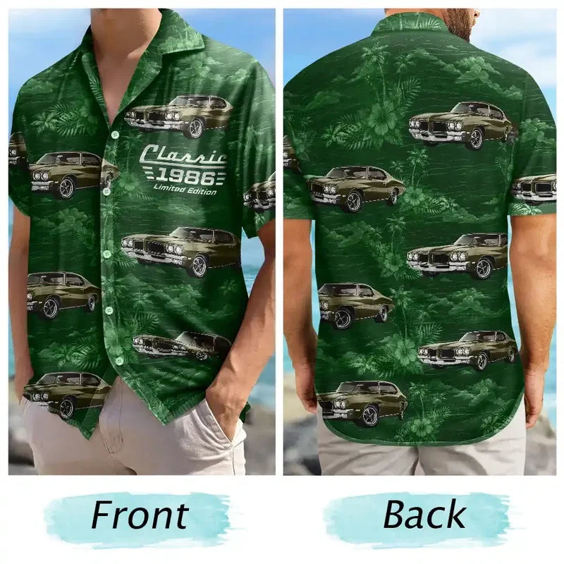 Custom Hawaiian Shirt with Vintage Car Pattern, Nostalgic Vacation Look, Creative Gift for Dad or Husband