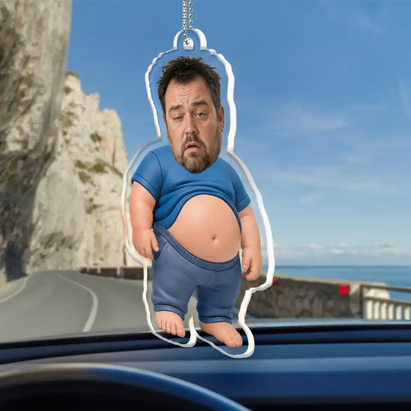 Custom Car Ornament with Father Figure Quote, Creative Gift for Dad with Playful Cartoon Style