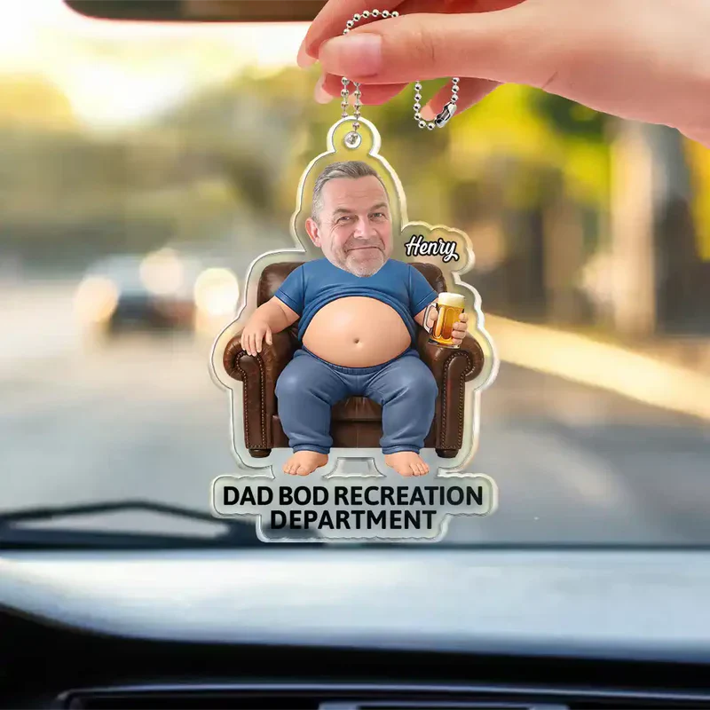 Custom Car Ornament with Father Figure Quote, Creative Gift for Dad with Playful Cartoon Style