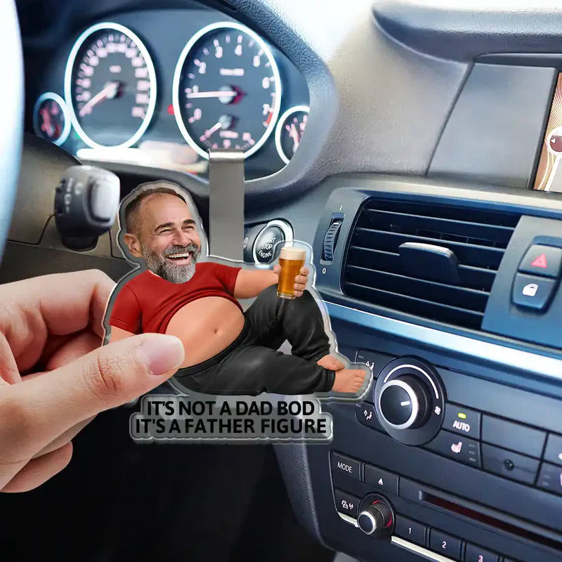 Funny Dad Bod Acrylic Car Visor Clip, Personalized Father Figure Creative Gift For Drivers