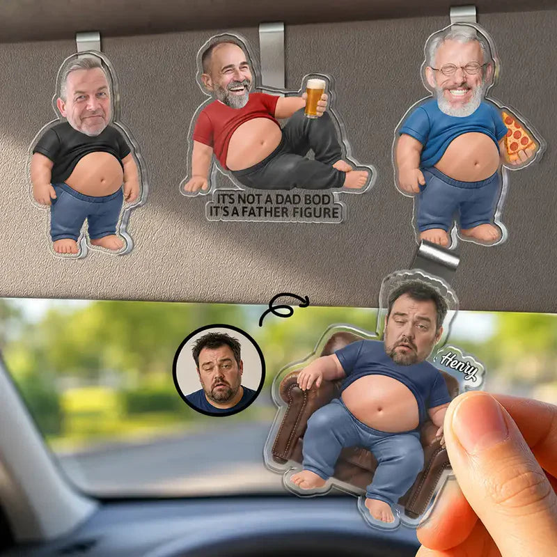 Funny Dad Bod Acrylic Car Visor Clip, Personalized Father Figure Creative Gift For Drivers