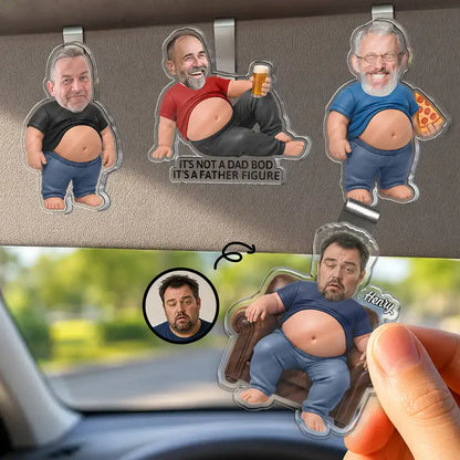 Funny Dad Bod Acrylic Car Visor Clip, Personalized Father Figure Creative Gift For Drivers
