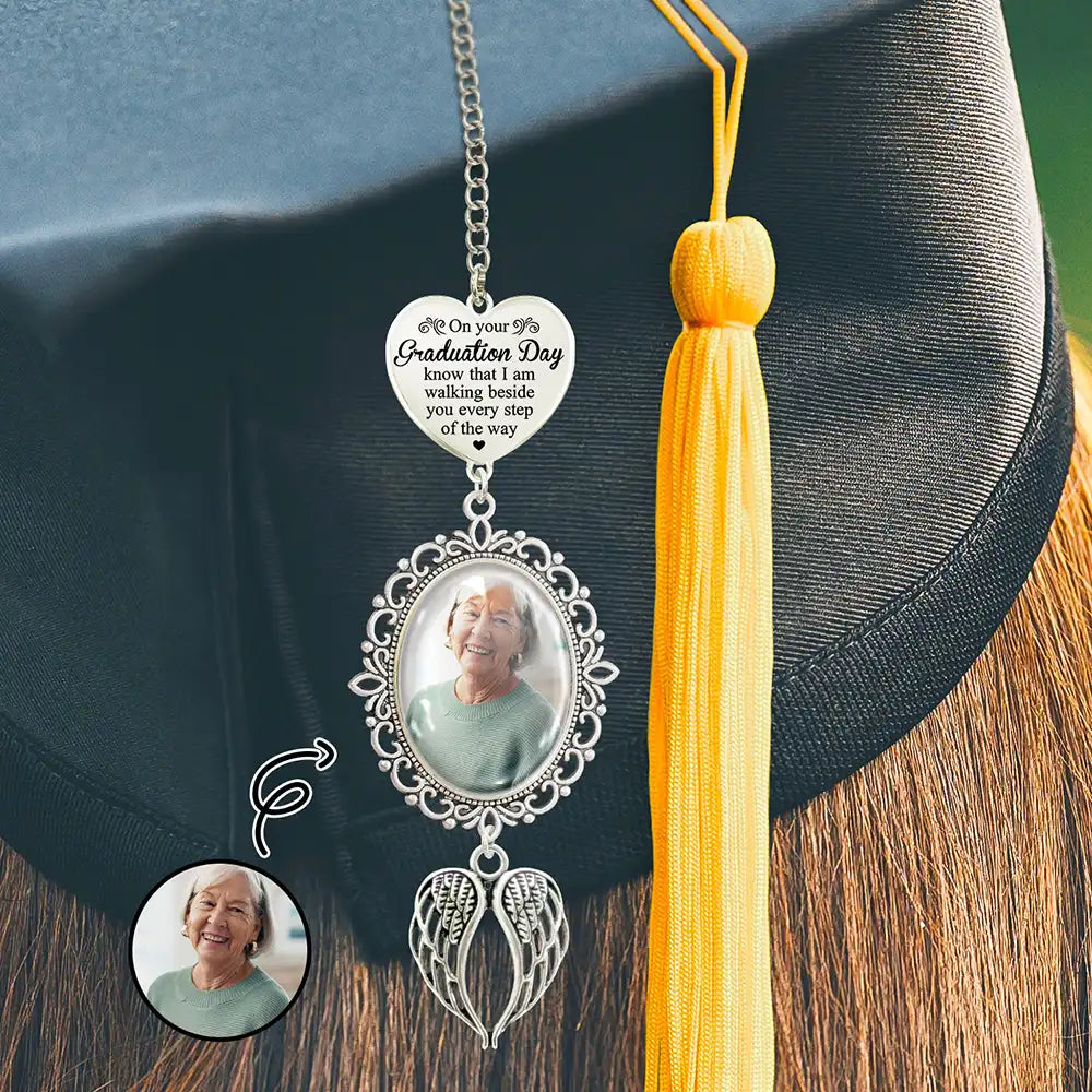 Personalized Stainless Steel Tassel Charm with Custom Photo Graduation Day Quote, Meaningful Unique Gift for Graduates