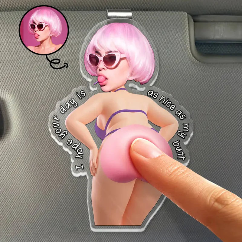 Custom Photo Car Visor Clip With Cheeky Humor Quote, Unique Creative Gift For A Fun Commute