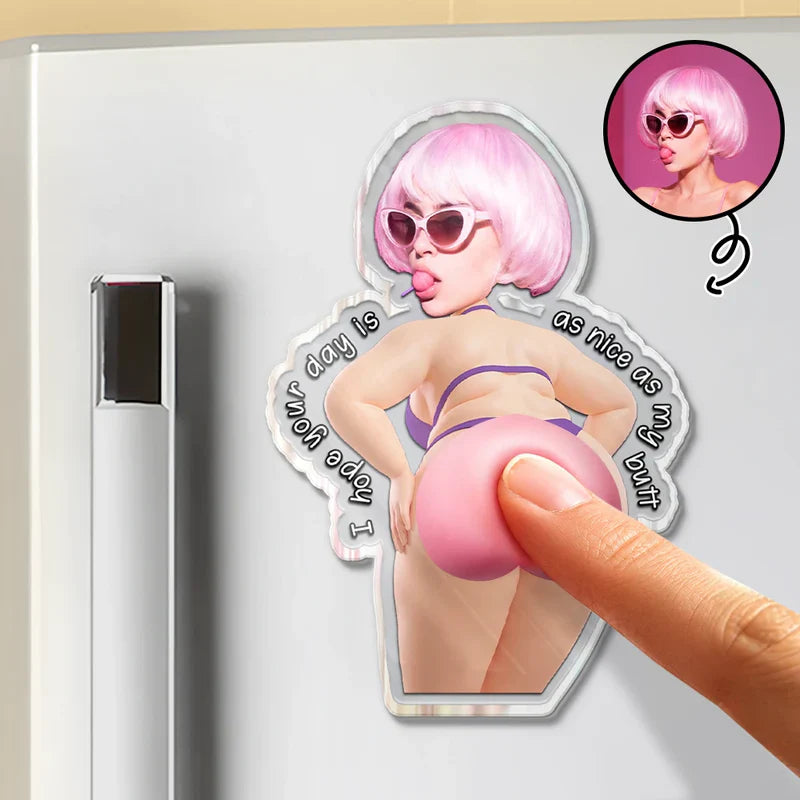 Personalized Silicone Acrylic Magnet, Hope Your Day Is Nice Pink Hair Fridge Decor, Unique Creative Gift for Wife Girlfriend Friend