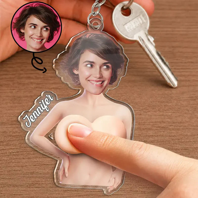 Personalized Photo Keychain, Cheeky Squishy Cutout for Friends, Unique Creative Gift