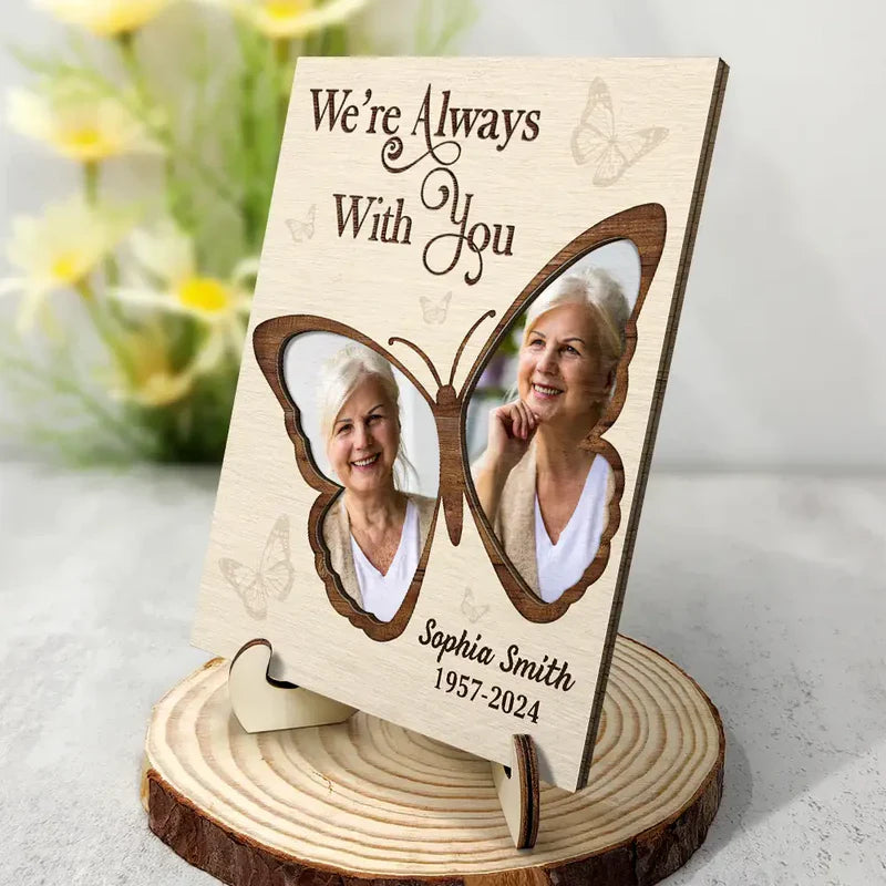 Personalized 2-Layer Wooden Plaque Butterfly Photo Tribute for Mom or Dad - I'm Always With You Unique Memorial Gift