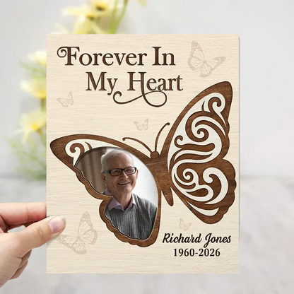 Personalized 2-Layer Wooden Plaque Butterfly Photo Tribute for Mom or Dad - I'm Always With You Unique Memorial Gift