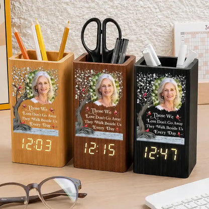 Personalized Wooden Pen Holder Clock With Senior Portrait, I'm Always With You, Creative Gift for Family
