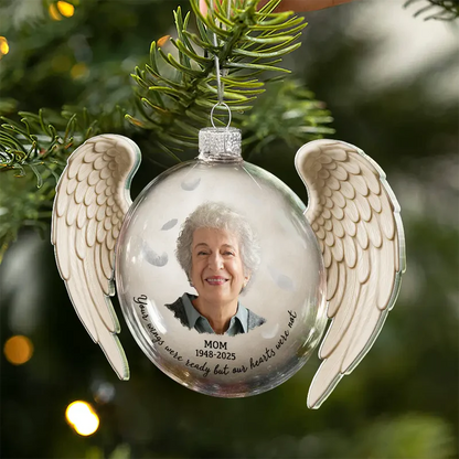 Custom Photo Acrylic Flat Ball Ornament Memorial with Angel Wings, Heartfelt Remembrance Christmas Gift for Dad and Family Keepsake