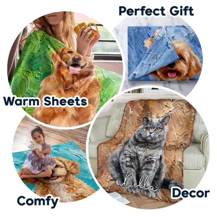 Personalized Fleece Blanket with Oil Painted Sitting Dog Portrait, Creative Gift for Dog Lovers